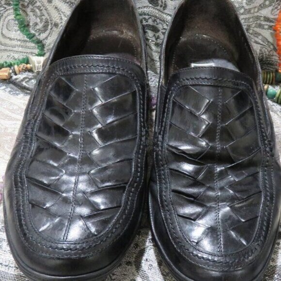 Bragano By Cole Haan Italian Woven Black Leather Classic Rubber Sole Loafers 10 - Picture 3 of 6